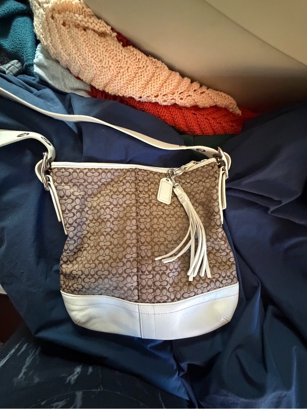 Coach Signature Canvas and Leather Crossbody Bag in Brown/White